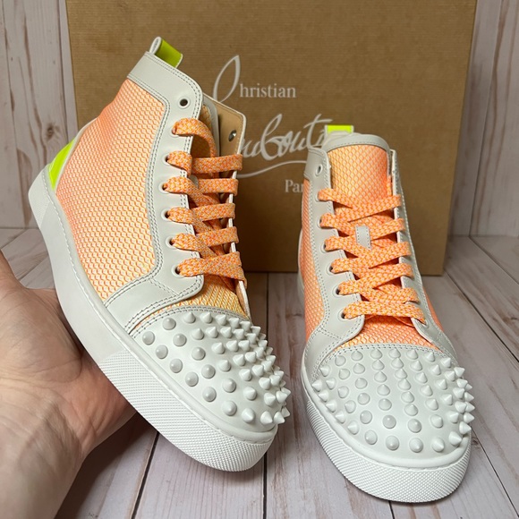 Christian Louboutin Fun Lou Spikes High Top Sneaker White/Yellow Sz 42 / 9 - Picture 5 of 14
